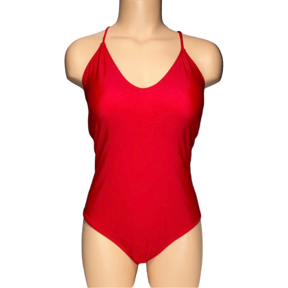 *3 for $30!* USA Red 1 Piece Swimsuit Monokini Adjustable Strappy Back S